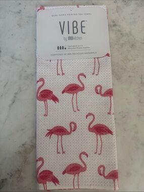 Vibe Pink Flamingo Print Tea Towel